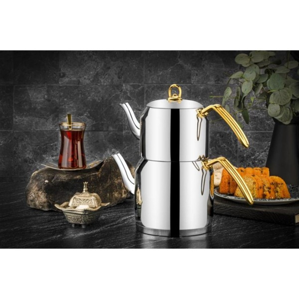 Özlife Koza Inox Gold Küçük Çaydanlık Takımı 186 - Küçük Boy Çay / Çaydanlık Setleri Fiyatı