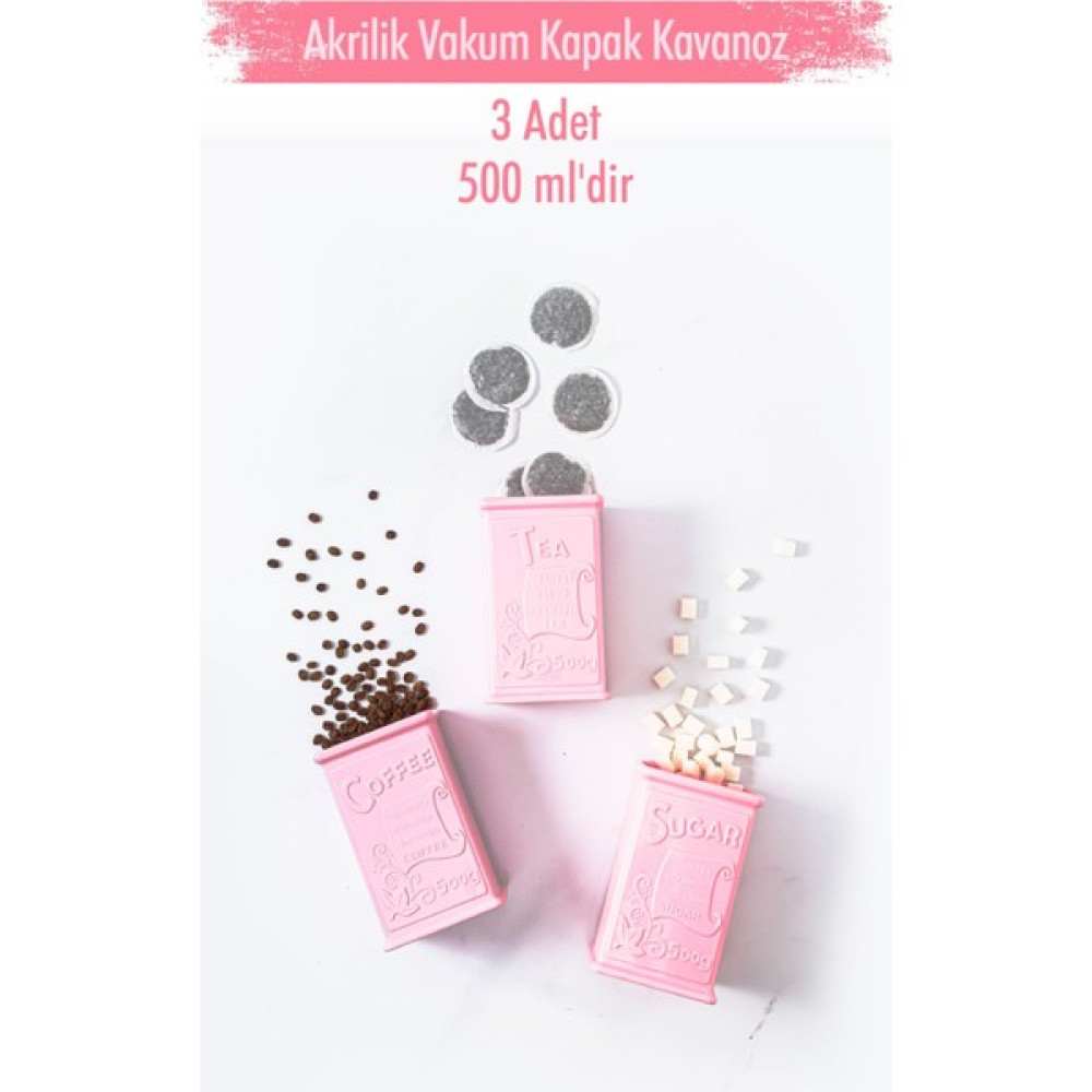 Ozm Giyim Akrilik Soft Pembe Şeker Kahve Çay Kavanozu 500 ml (Vakum Kapak ) Saklama Kapları Fiyatı