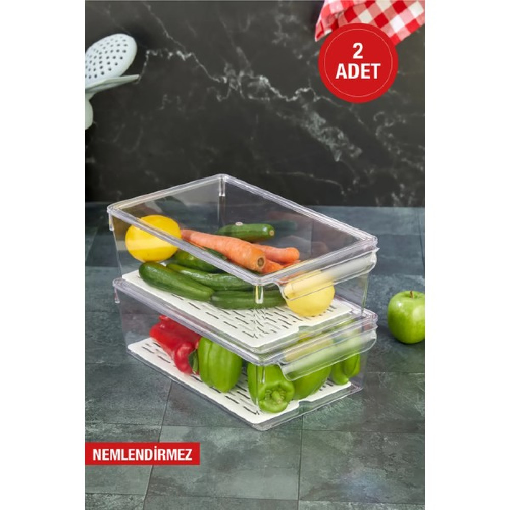 Özmen Home 2 Adet Süzgeçli Kapaklı Buzdolabı Düzenleyici Buzdolabı Içi Düzenleyici Organizer 10 x 32,5 x 20 cm - Beyaz - Şeffaf Saklama Kapları Fiyatı