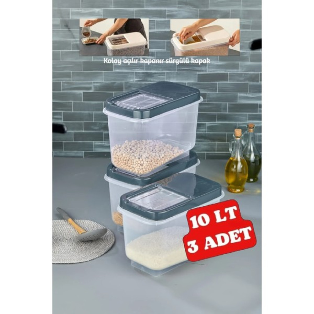 Özmen Home 3 Adet 10 Lt Kolay Kayar Kapaklı Multibox Erzak Bakliyat Vs. Saklama Kabı - Beyaz - Şeffaf Saklama Kapları Fiyatı