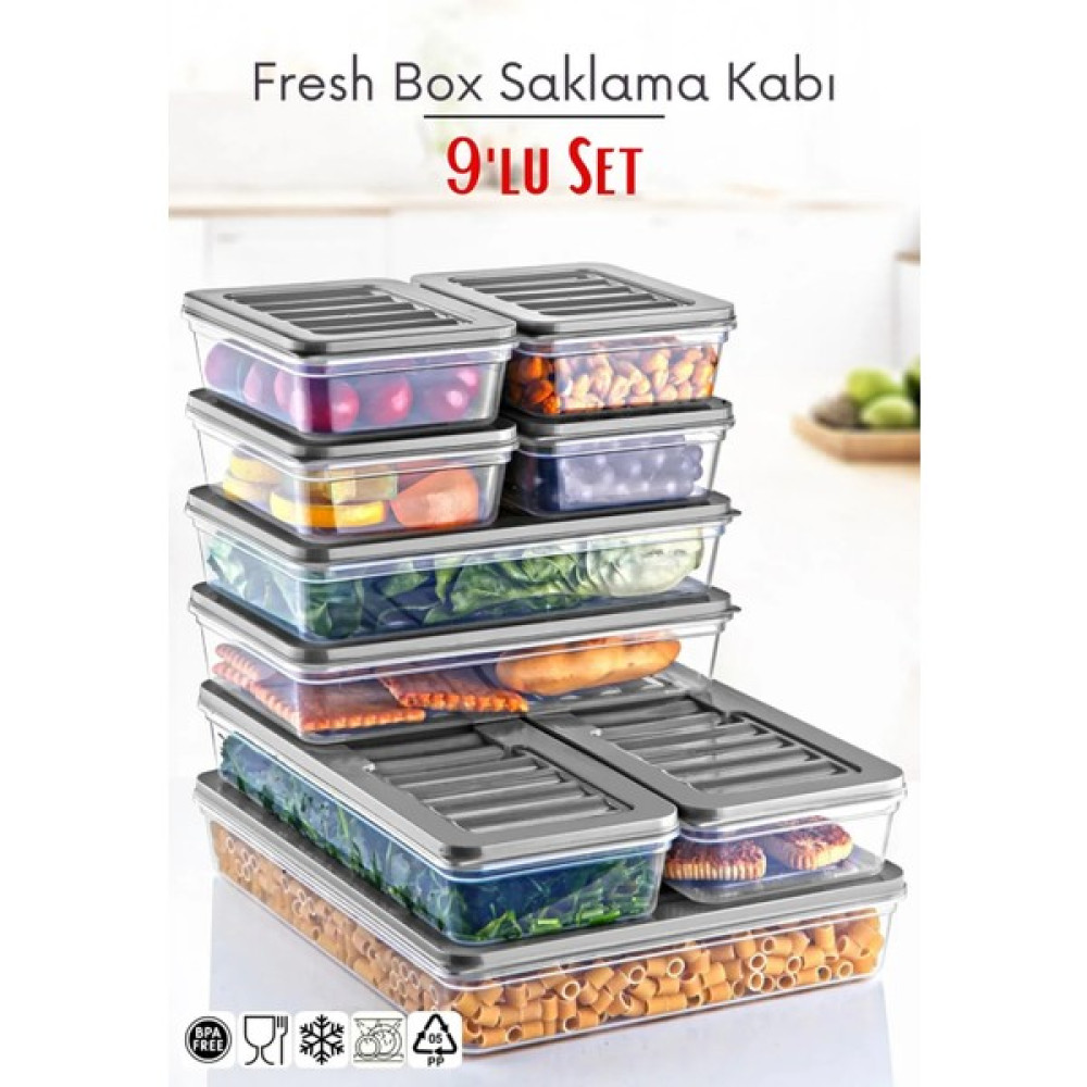 Özmen Home 9'lu Set Freshbox Mikrodalga ve Dipfrize Uygun Saklama Kabı - Gri Oto Boyaları Fiyatı