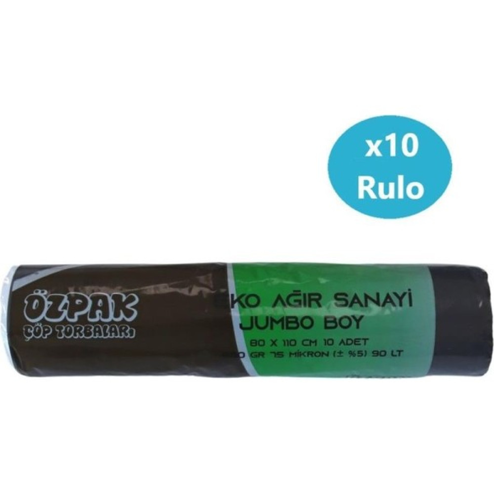 Özpak Eko Ağır Sanayi Jumbo Boy Çöp Poşeti 80x110 cm 10 Rulo 100 Ad 6 kg Siyah - 80 x 110 cm Çöp Poşetleri Fiyatı