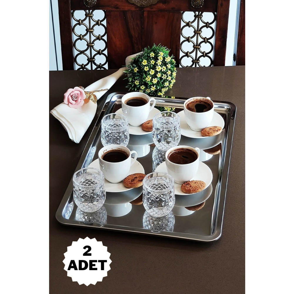 ÖzSa Home 2li Paslanmaz Çelik Servis Ve Sunum Çay Kahve Tatlı Davet Tepsisi 43x28cm Tepsiler / Fırın Kapları Fiyatı