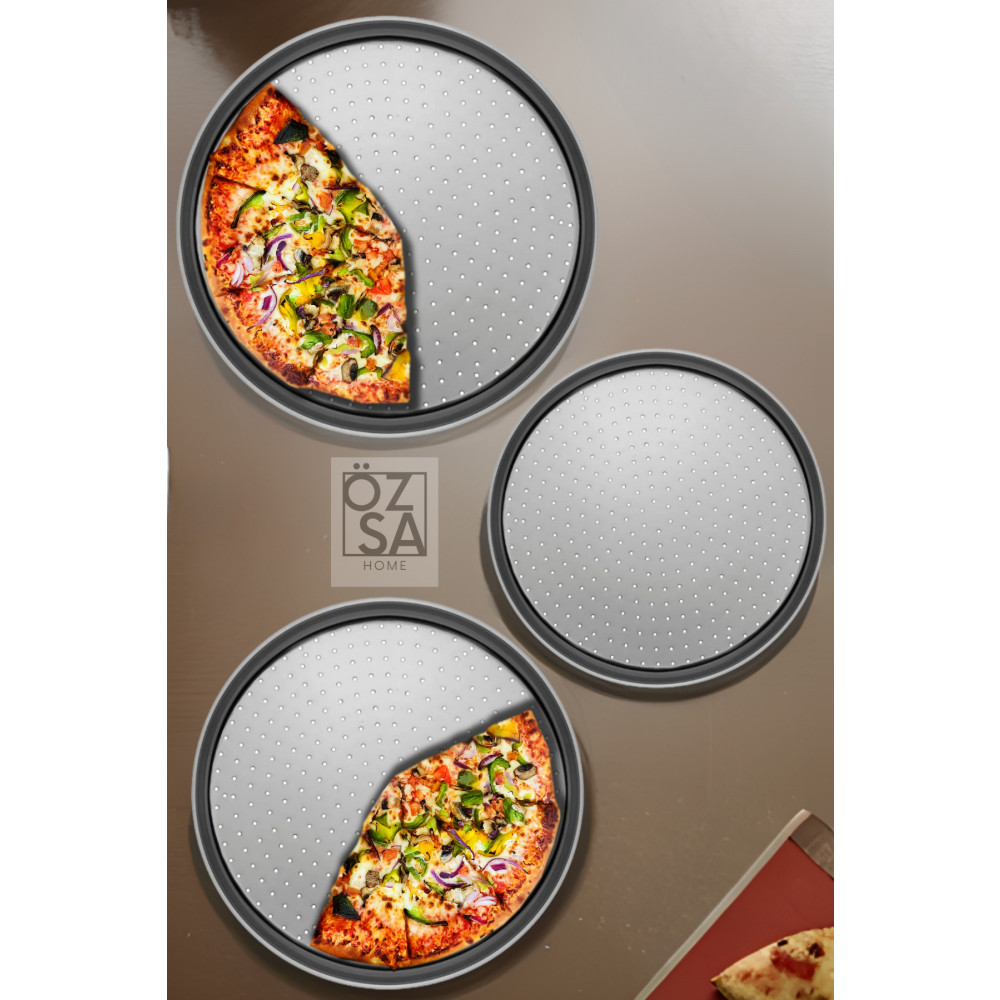 ÖzSa Home 3lü Delikli Pizza Tepsisi Lahmacun Pide Tepsisi 28 - 32 - 36cm 3 Parça Çelik Pizza Tepsisi Tepsiler / Fırın Kapları Fiyatı