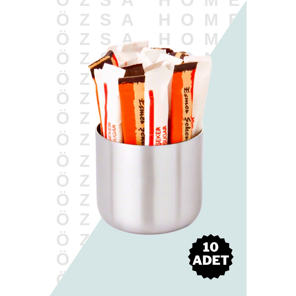 ÖzSa Home Stik Şekerlik Kafe Restaurant Lokanta Paslanmaz Çelik Küçük Şekerlik Metal Stick Şeker - 10 Adet Kase Fiyatı