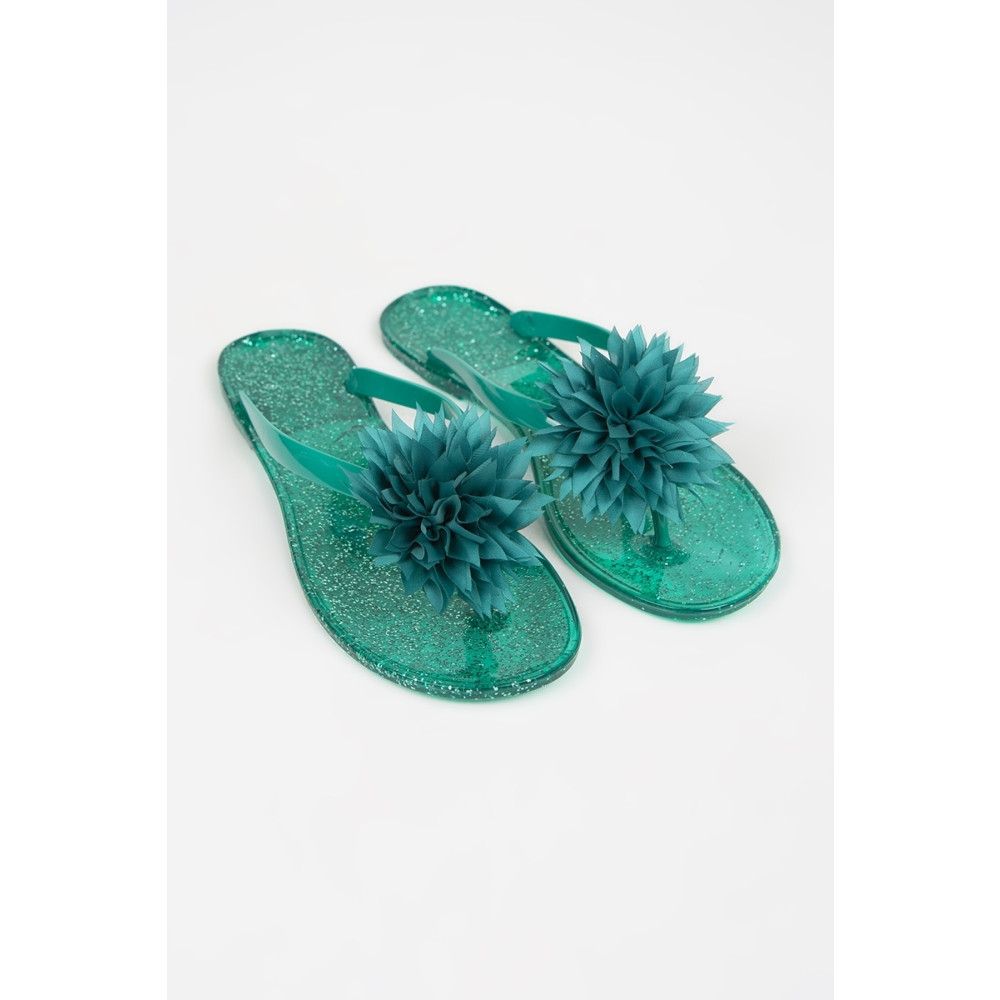 OZYO Jade Simli Yeşil Çiçekli Jel Günlük Plaj Yazlık Terlik 38 Beden Unisex Sandalet Fiyatı