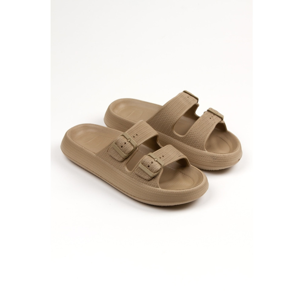 OZYO Leon Bej Erkek Çift tokalı Eva Plaj Terliği 40 Beden Unisex Sandalet Fiyatı