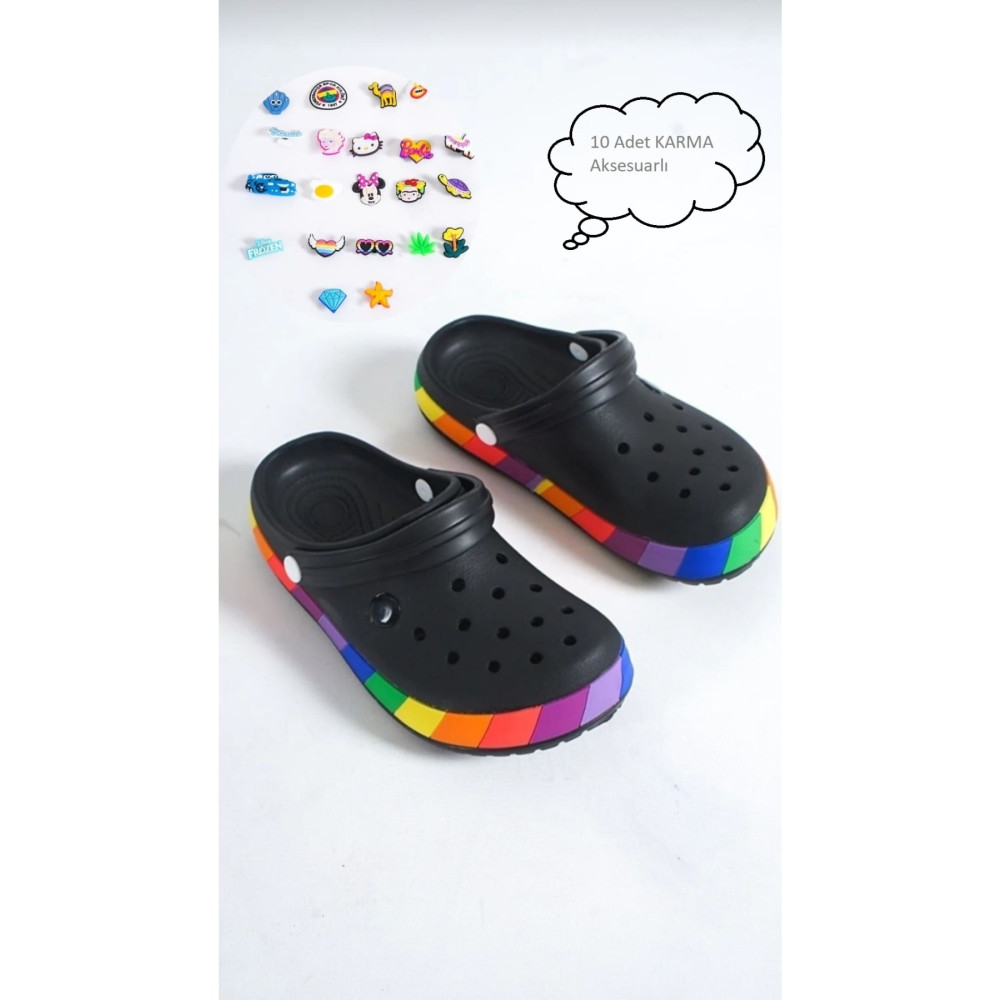 OZYO Samesa Siyah Gökkuşağı Clogs Eva Yazlık Plaj - Günlük Terlik 39 Beden Unisex Sandalet Fiyatı