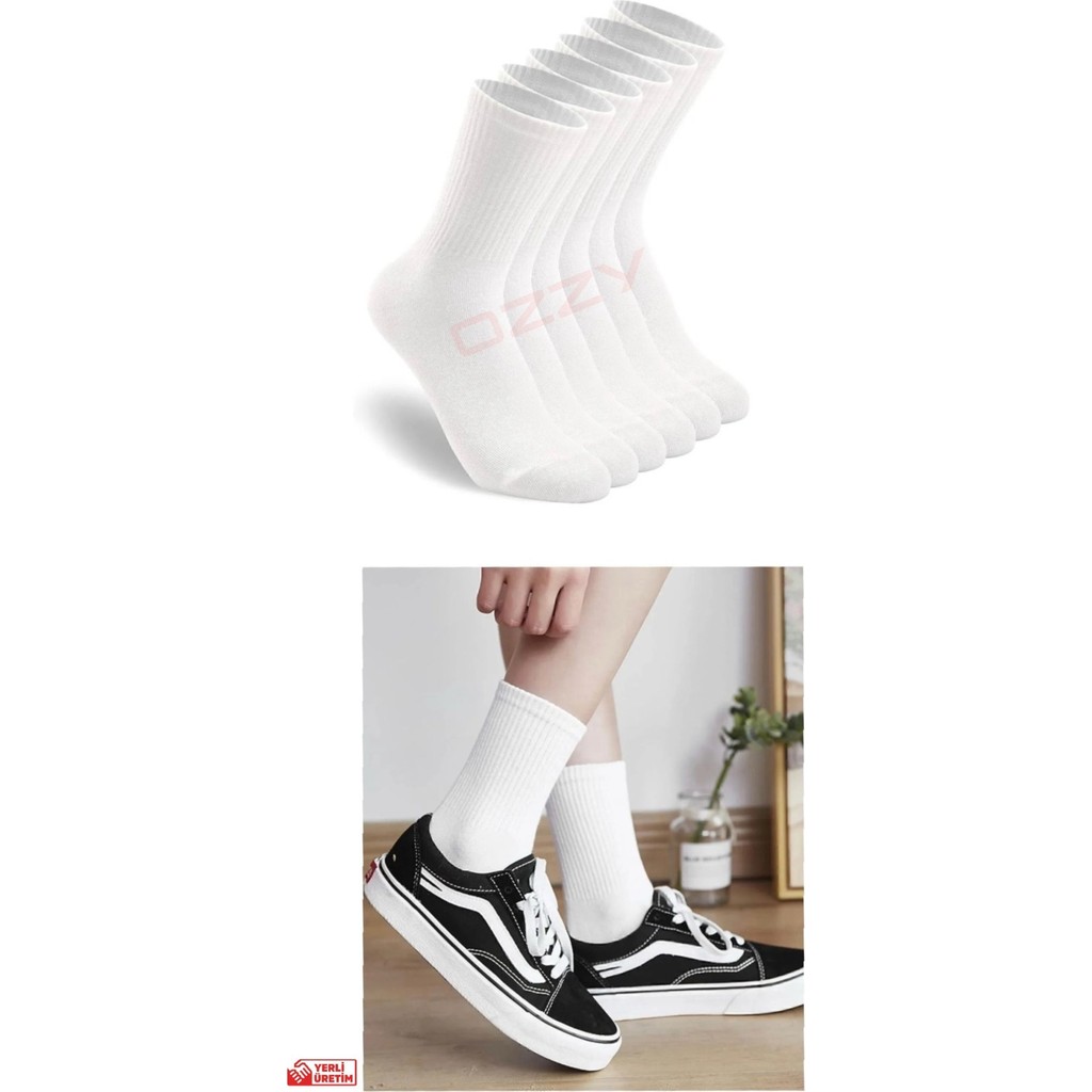 Ozzy Socks 6 Çift Beyaz Dikişsiz Pamuklu Nefes Alabilir Soket Çorap Düz Desenli Diğer Fiyatı