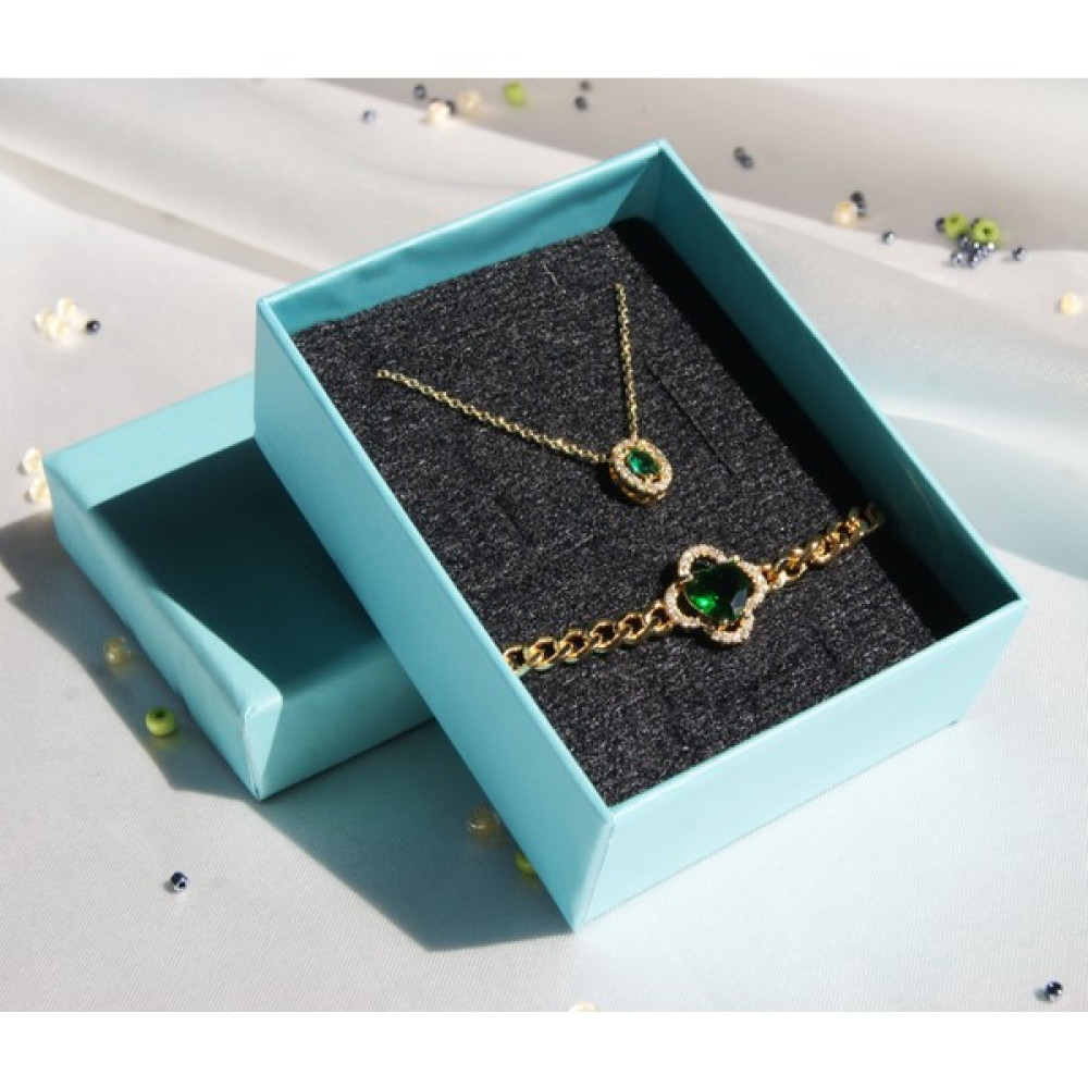 P Diamond Yuvarlak Yeşil Taşlı Kolye Seti Kolyeler Fiyatı