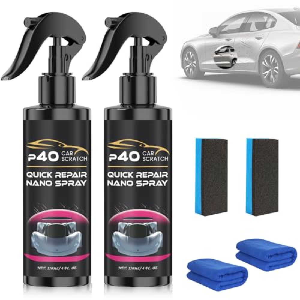 P40 Car Scratch Quick Repair Nano Spray, Instant Invisible Scratch Remover, Quick Paint Restoration, Long-Lasting Protection, All Cars & Surfaces, Nano Car Scratch Repair (2PCS)