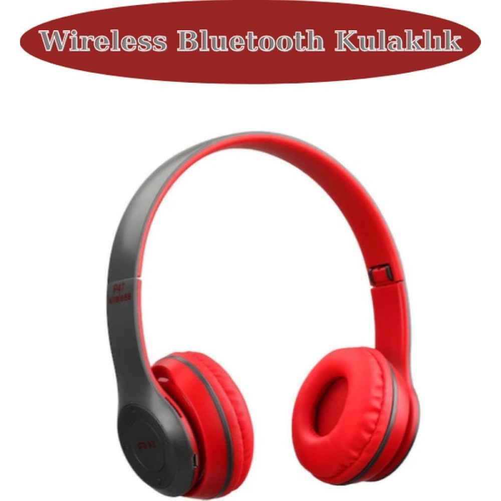 P47 5.00 Wireless Katlanabilir Sd Kart Girişli Bluetooth Kulaklık Fm Models Uyumlu - Kırmızı Kulak Üstü Kulaklık Fiyatı