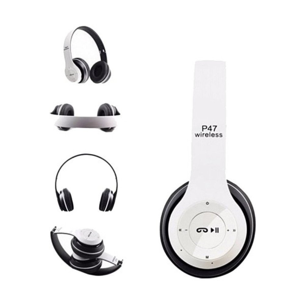 P47 Kulak Üstü Kablosuz Kulaklık Bluetooth Kulaklık Aux ve Hafıza Kartı Girişli - Beyaz - Siyah Bluetooth Kulaklık Fiyatı