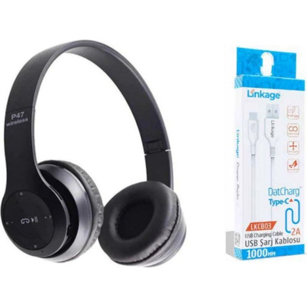 P47 Wıreless 5.0+Edr Bluetooth Kablosuz Mp3 Çalar Kulaklık P47 - Siyah Kulak Üstü Kulaklık Fiyatı