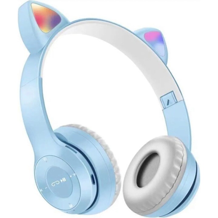 P47M Bluetooth 5.0 LED Işıklı Kedi Tasarımlı Katlanabilir Kulak Üstü Kulaklık Mavi Evcil Hayvan Ürünleri Fiyatı