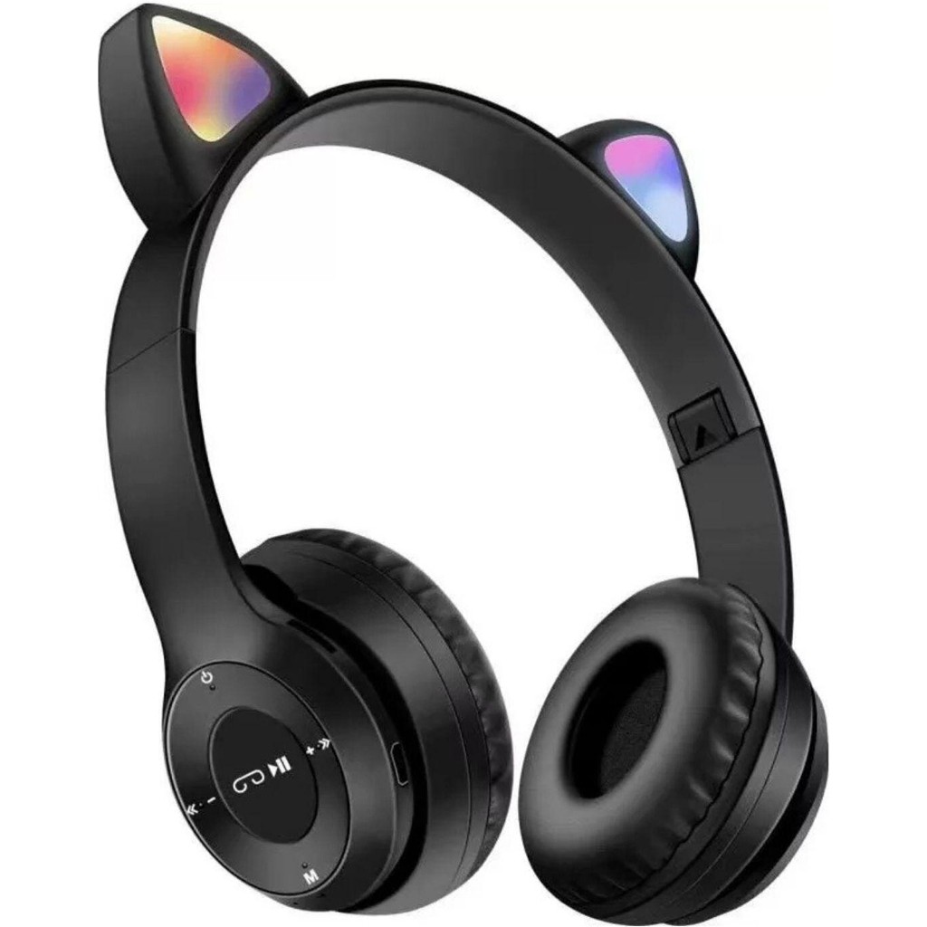 P47M Kedili Katlanabilir Kulak Üstü Kablosuz Bluetooth 5.0 Kulaklık Ledli Çocuk Kulaklık - Siyah Bluetooth Kulaklık Fiyatı