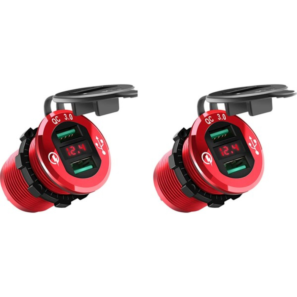 Pabiflo Hızlı Şarj 3.0 USB Şarj Soketi, 12V/24V Çift USB Araç Güç Çıkışı (Yurt Dışından) - Kırmızı - Standart Motorsiklet için Diğer Aksesuarlar Fiyatı