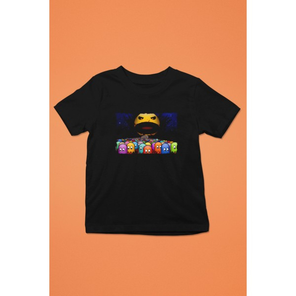 Pac-Man Baskılı Unisex Siyah Çocuk Tişört Bayan T-shirt Fiyatı