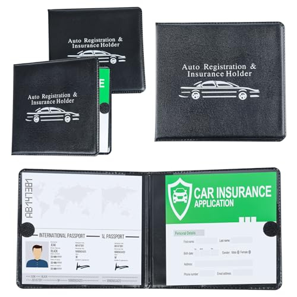 Pacific Mailer Auto Registration and Insurance Card Holder 2 Packs Car Document ID Holder Glove Box Organizer Car Accessories, Black