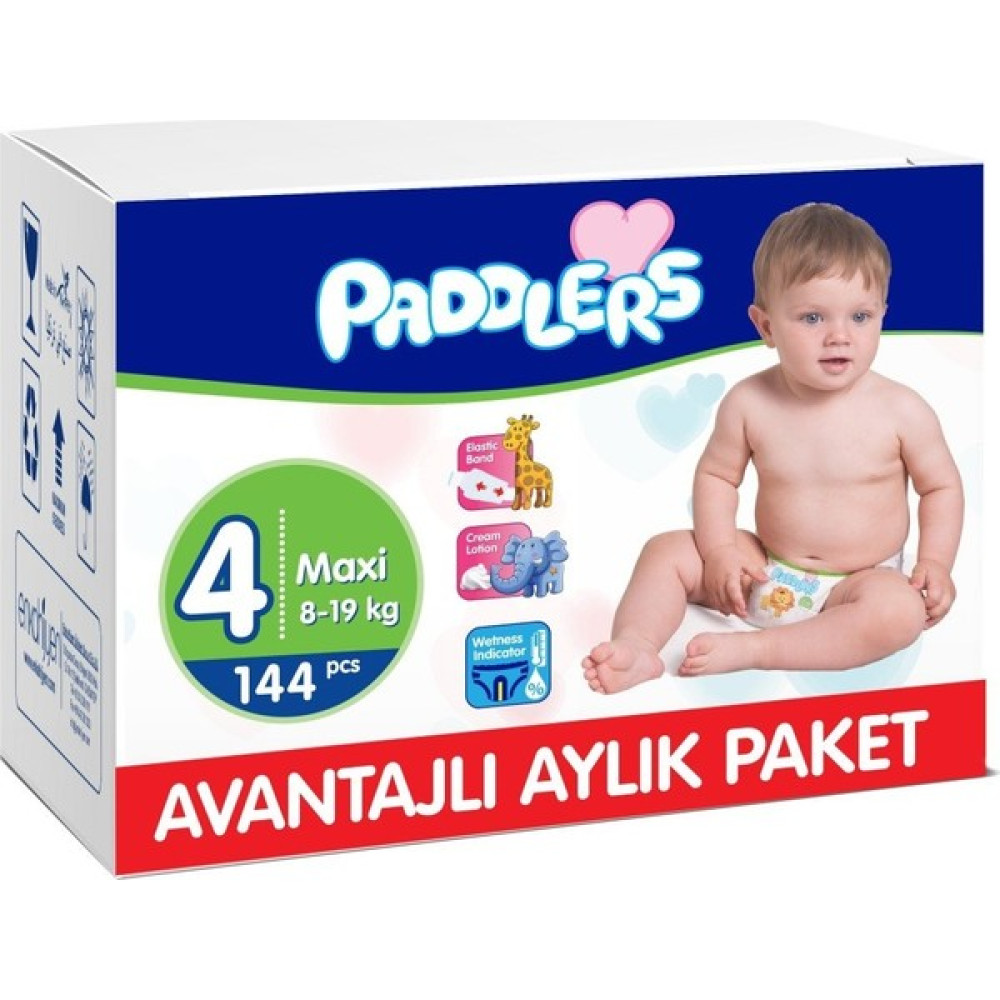 Paddlers 4 Numara Maxi 144 Adet (7-14 kg) Aylık Paket Bebek Bezi Fiyatı