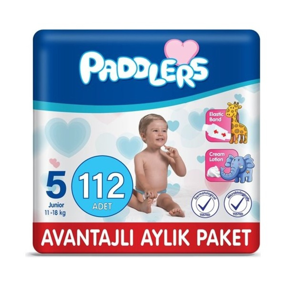 Paddlers Bebek Bezi 5 Numara Junior 112 Adet (11-18 Kg) Aylık Paket Bebek Bezi Fiyatı