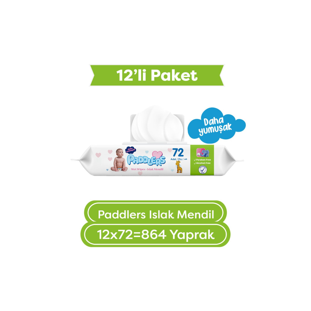 Paddlers Islak Mendil 72 X 12 Li Koli(864 Yaprak) Bebek Mendil-Islak Mendil Fiyatı