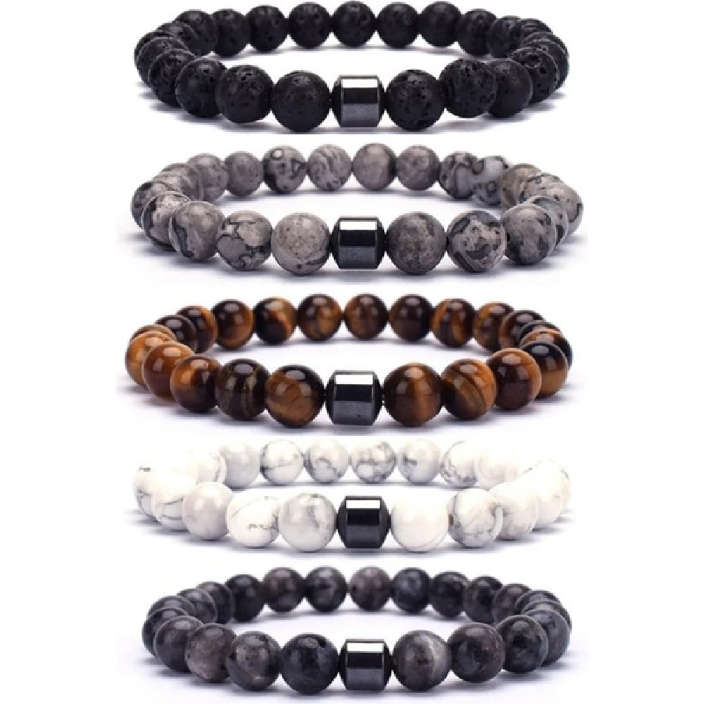 Padore Accessory 5 Adet Doğal Taş Bileklik | 3 Jade, 1 Kaplan Gözü, 1 Lav > Handmade - 17-18cm - Renkli Saat ve Bileklik Aksesuarı Fiyatı