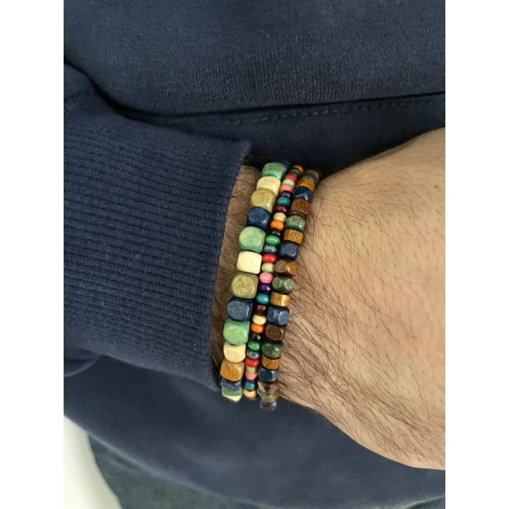 Padore Accessory Çok Şık Ahşap Üçlü Bileklik - Çok Renkli-KR1 Saat ve Bileklik Aksesuarı Fiyatı