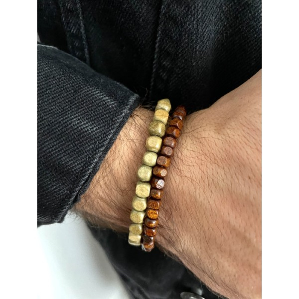 Padore Accessory Çok Şık Ihlamur Yeşili ve Koyu Kahve Ikili Ahşap Bileklik - Çok Renkli-KR1 Saat ve Bileklik Aksesuarı Fiyatı