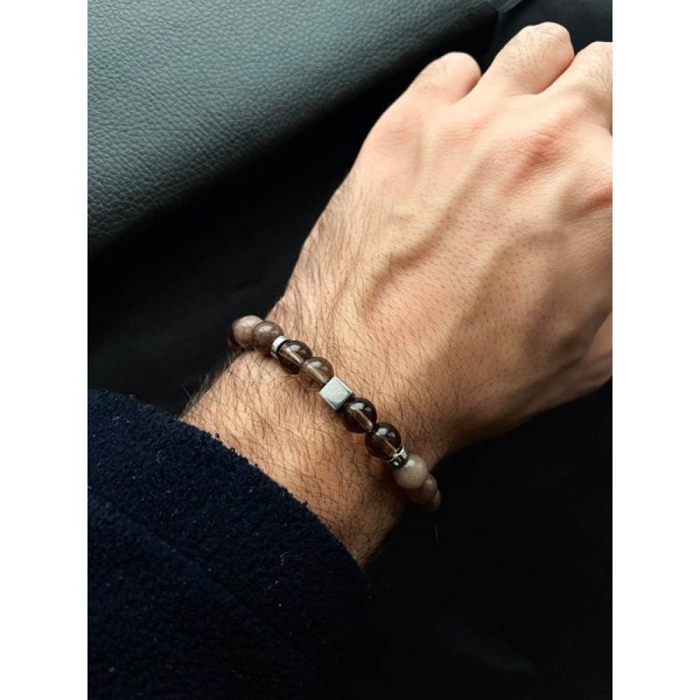 Padore Accessory Erkek - Şık Tasarım Dumanlı Kuvars Doğal Taş Bileklik | Handcrafted - 18 - Gri Saat ve Bileklik Aksesuarı Fiyatı