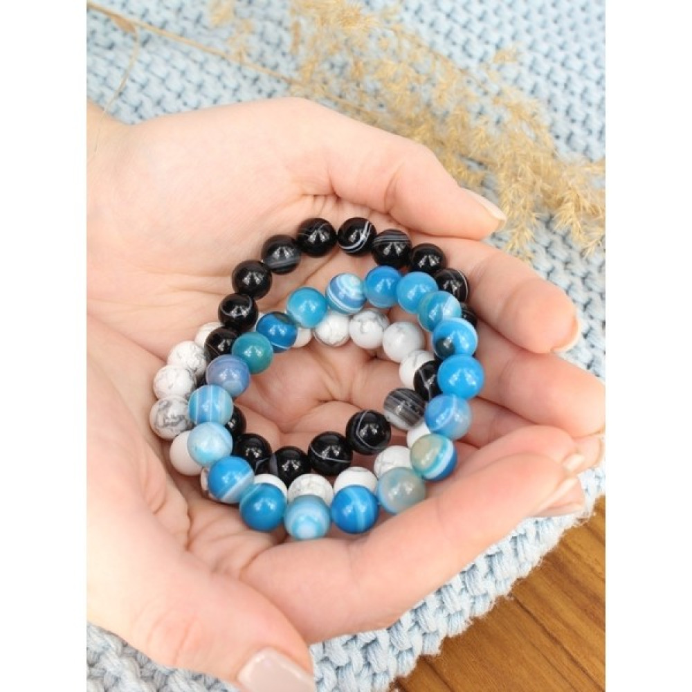 Padore Accessory Unisex - 3 Adet Turkuaz, Beyaz, Siyah Jade ve Onix Doğal Taş Padore Bileklik | Handmade - 18 - Renkli Saat ve Bileklik Aksesuarı Fiyatı
