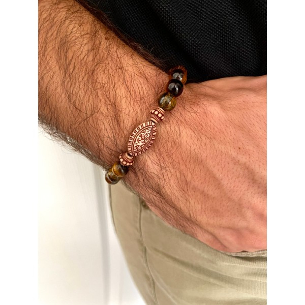 Padore Accessory Unisex - Elegant > Celtic Tarzı Ahşap + Kaplan Gözü Doğal Taşlı Padore Bileklik | Handmade - 18 - Renkli Saat ve Bileklik Aksesuarı Fiyatı