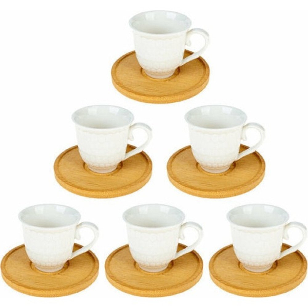 Pak Home Kahve Fincan Takımı Porselen 12 Parça Bambu Tabaklı Tkm PAK-10018-3,5 8545 Fincan / Bardak / Kahve Takımı Fiyatı