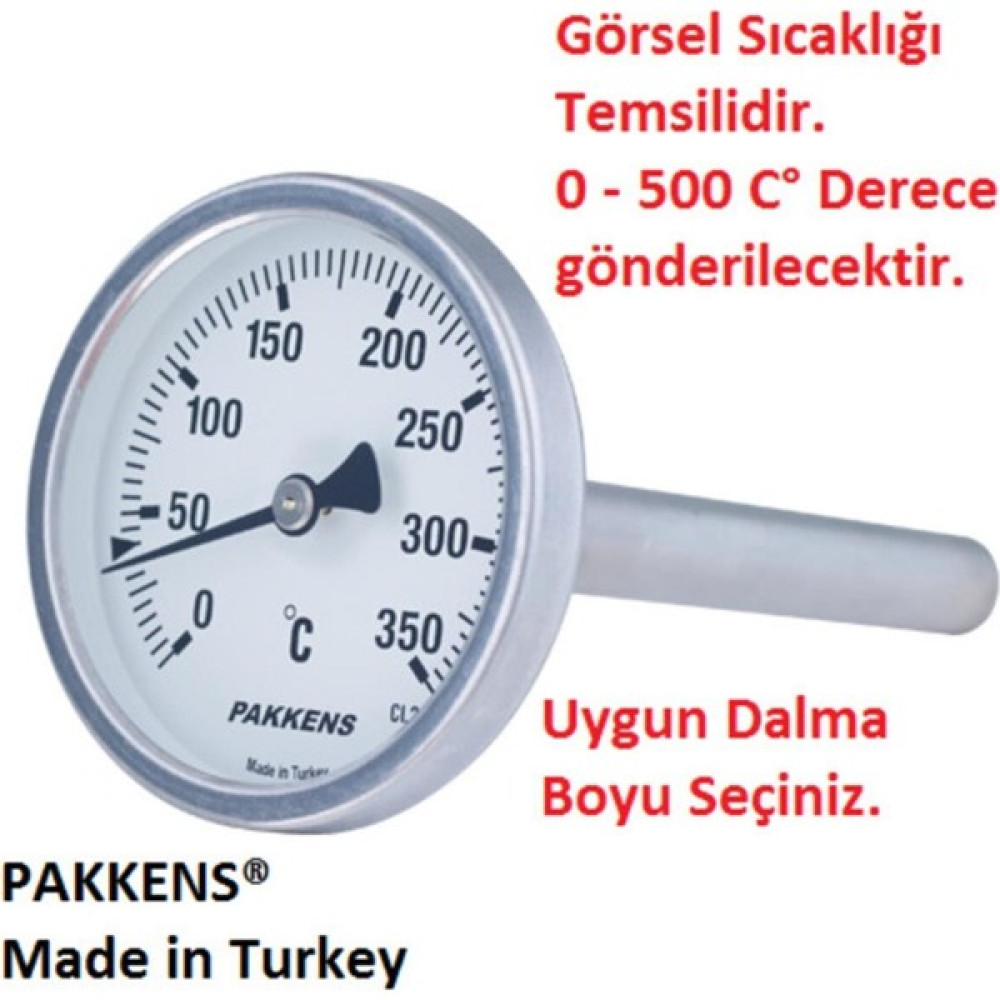 Pakkens Çap Ø63MM 500 C° Derece 25 cm Dalma Boylu, Fırın, Taş Fırın Termometresi, Paslanmaz Çelik Ø63MM 500 C 25 cm Termometre & Higrometre Fiyatı