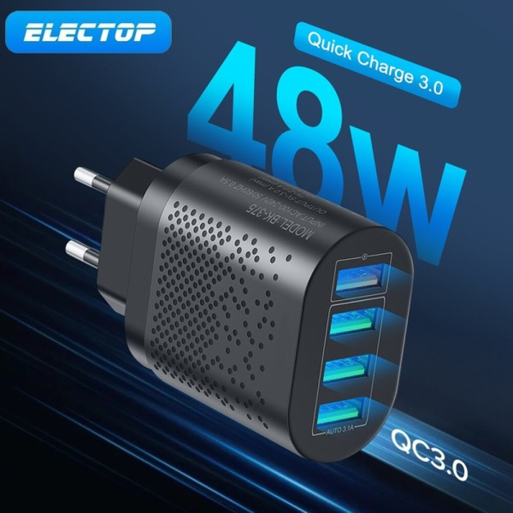 Pakuhit Electop USB Hızlı Şarj Cihazı Ab/abd/ingiltere Tak 3A Hızlı Şarj 3.0 iPhone 11 Samsung Xiaomi Mi 4 Port 48W Hızlı Duvar Şarj Adaptörü (Yurt... Cep Telefonu Şarj Cihazı Fiyatı