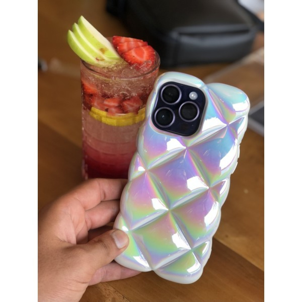 Paladyum Case Apple iPhone 14 Promax Uyumlu Beyaz Hologramlı Baklava Dilimli Puf Kılıf Cep Telefonu Kılıfı Fiyatı