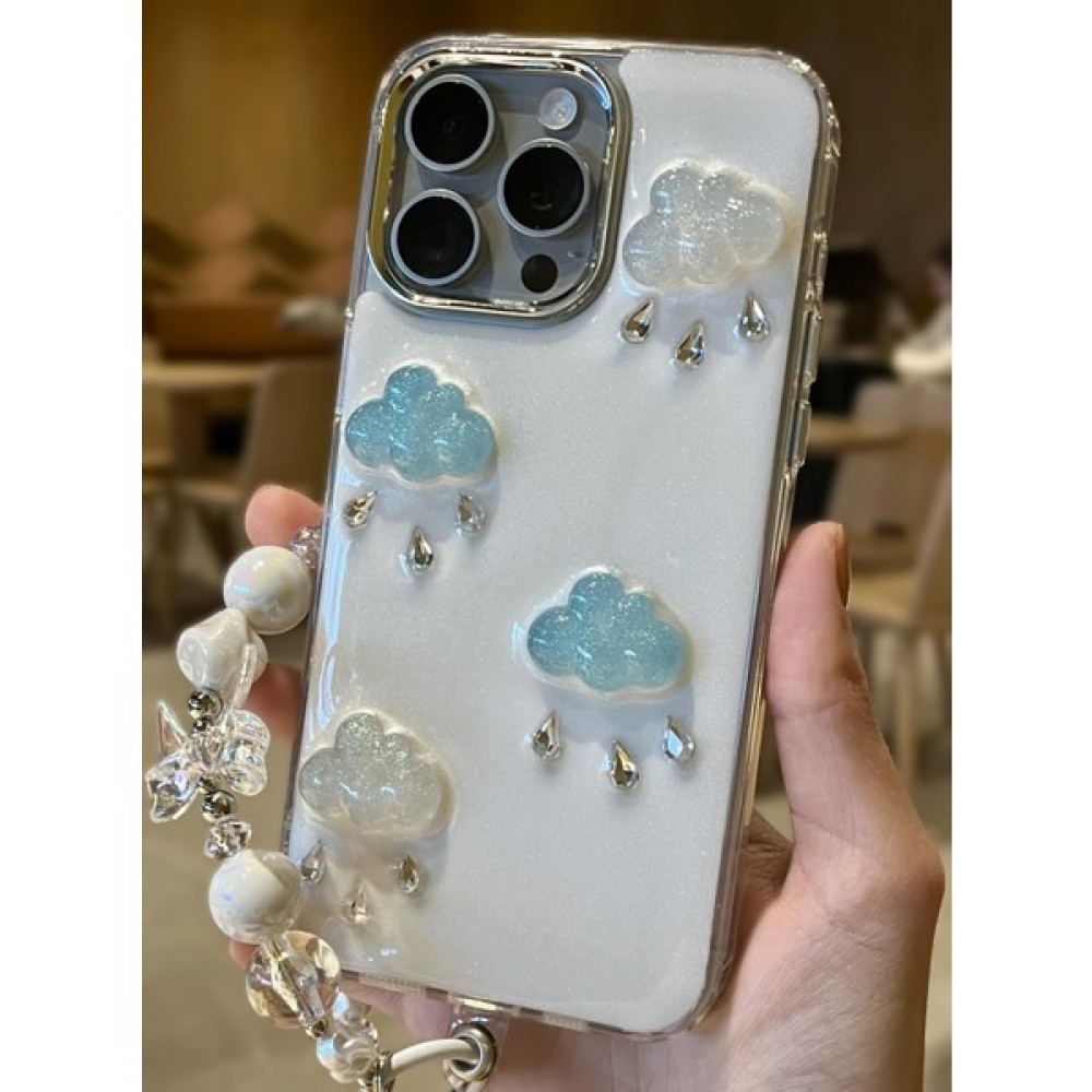 Paladyum Case Apple iPhone 14 Promax Uyumlu Lux Işıltılı Inci Charmlı Bulutlu Kılıf - iPhone 14 Pro Max - Beyaz Cep Telefonu Kılıfı Fiyatı