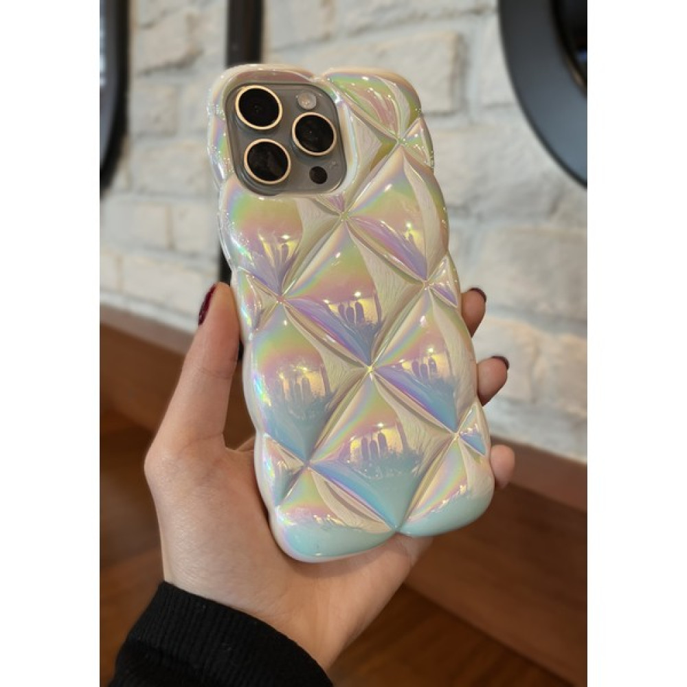 Paladyum Case Apple iPhone 15 Promax Uyumlu Beyaz Hologramlı Baklava Dilimli Puf Kılıf Cep Telefonu Kılıfı Fiyatı