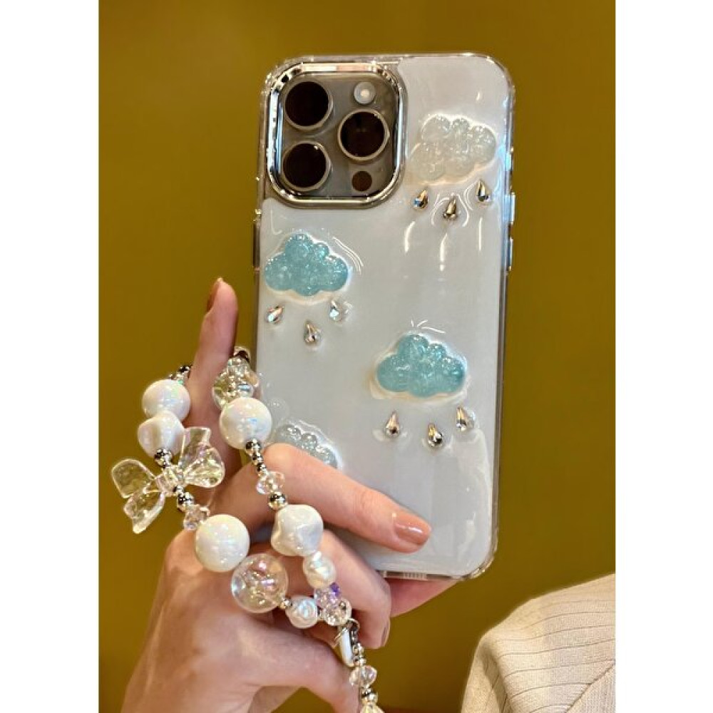 Paladyum Case Apple iPhone 15 Promax Uyumlu Lux Işıltılı Inci Charmlı Bulutlu Kılıf - iPhone 15 Pro Max - Beyaz Cep Telefonu Kılıfı Fiyatı