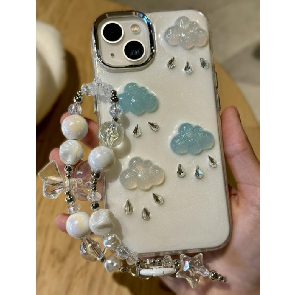 Paladyum Case Apple iPhone 15 Uyumlu Lux Işıltılı Inci Charmlı Bulutlu Kılıf - Beyaz Cep Telefonu Kılıfı Fiyatı