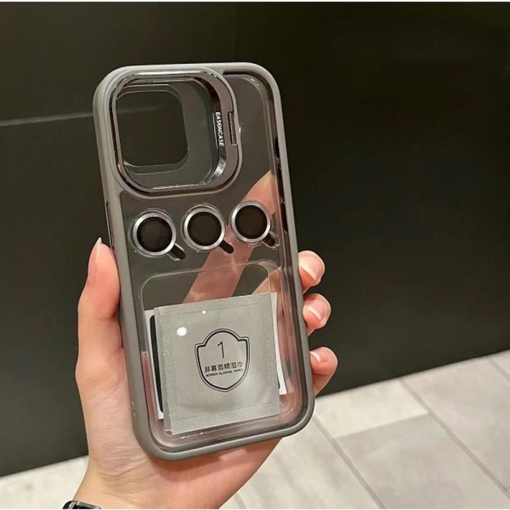 Paladyum Case iPhone 15 Pro Uyumlu Lens Korumalı Natürel Titanyum Gri Standlı Sararmaz Mika Kapak Kılıf Cep Telefonu Kılıfı Fiyatı