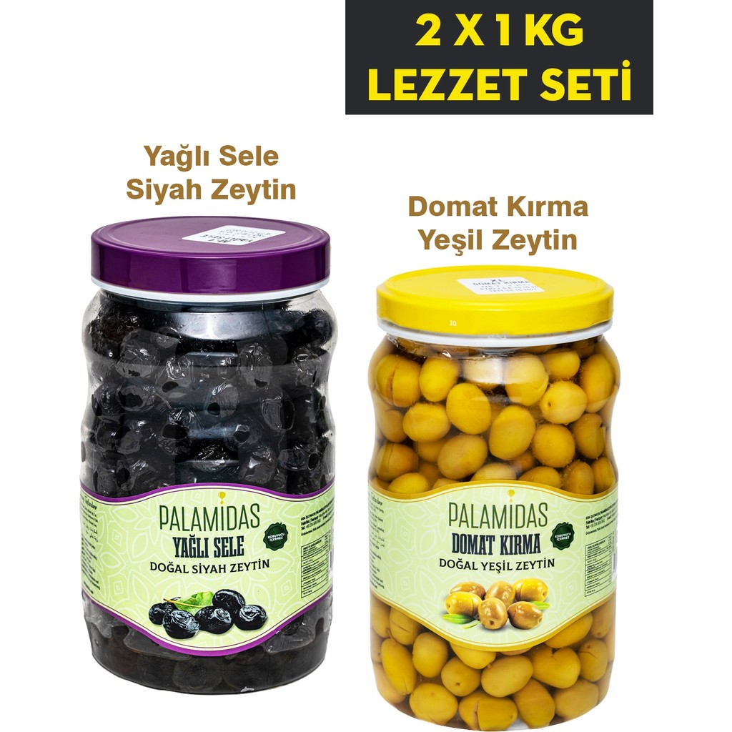 Palamidas 2 x 1 kg Yağlı Sele Siyah ve Domat Kırma Yeşil Zeytin Lezzet Seti - 2 kg Diğer Fiyatı