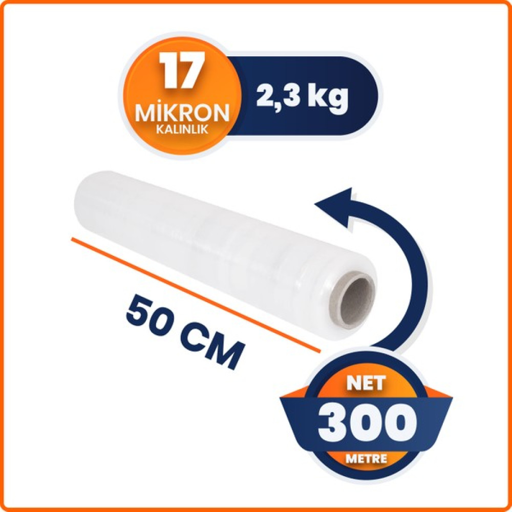 Palet Streç Film 17 Mikron Şeffaf 50 cm x 300 m 2,3 kg - 1 adet Streç Film Fiyatı