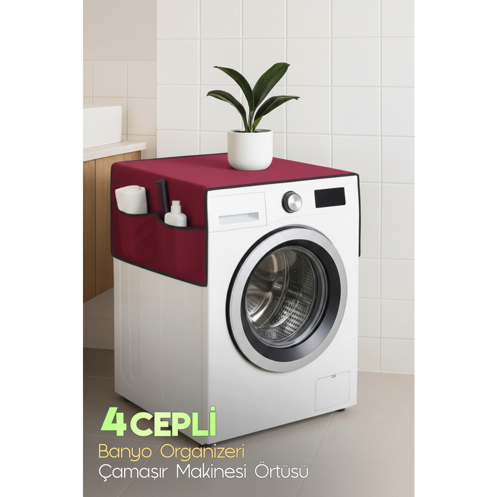Palm Design Çamaşır Makinesi Örtüsü 4 Cepli Banyo Düzenleyici Organizer Buzdolabı Örtüsü Depolama Hurç - Bordo Buzdolapları Fiyatı