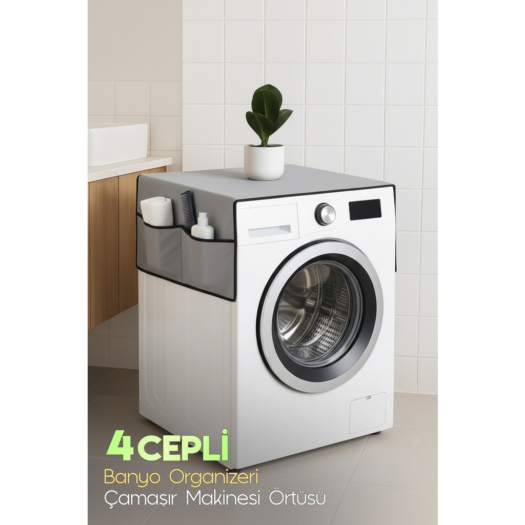Palm Design Çamaşır Makinesi Örtüsü 4 Cepli Banyo Düzenleyici Organizer Buzdolabı Örtüsü Depolama Hurç - Gri Buzdolapları Fiyatı