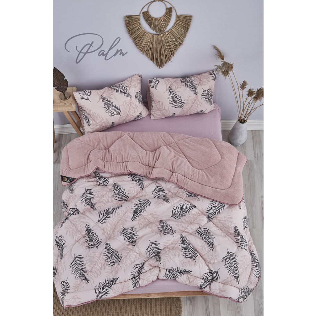 Palm Pembe Desenli Çift Kişilik Çift Taraflı Welsoft Yorgan Seti Wellsoft Battaniye Pofuduk Yumuşak Yorgan Seti - 07-Pembe - 195 x 215 cm Yorgan Fiyatı