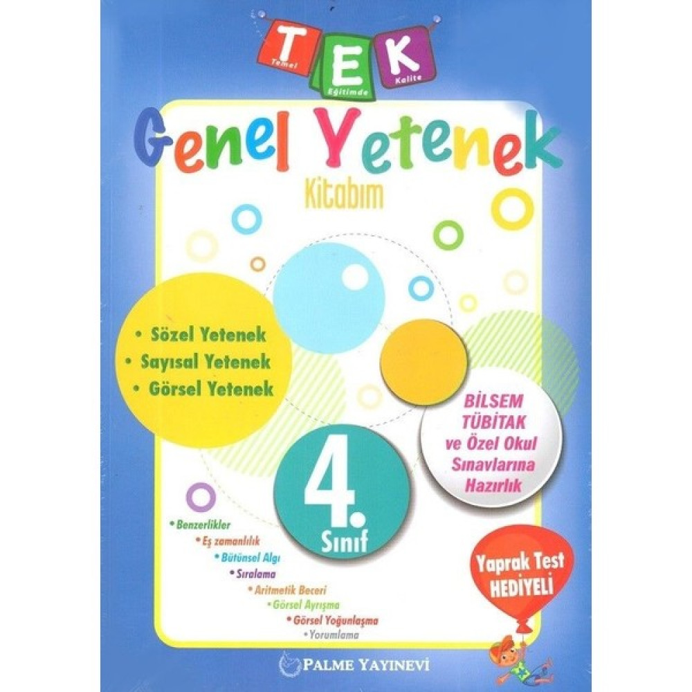 Palme 4. Sınıf TEK Genel Yetenek Kitabım Tüm Dersler Fiyatı