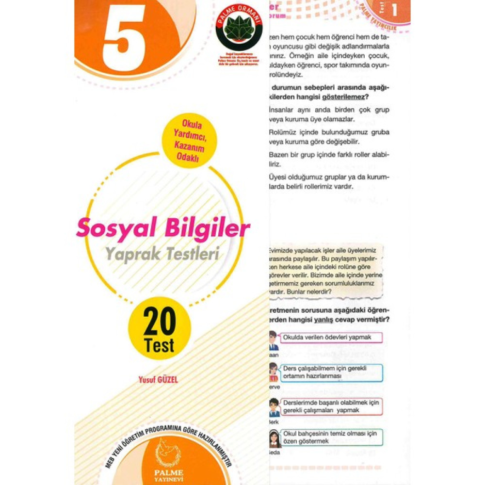 Palme 5. Sınıf Sosyal Bilgiler Yaprak Testleri (20 Test) Yaprak Testler Fiyatı