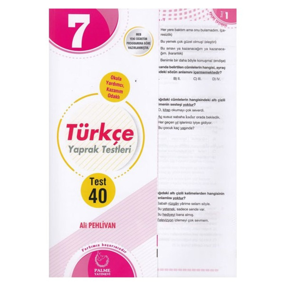 Palme Yayıncılık 7 Sınıf Türkçe Yaprak Test Yaprak Testler Fiyatı
