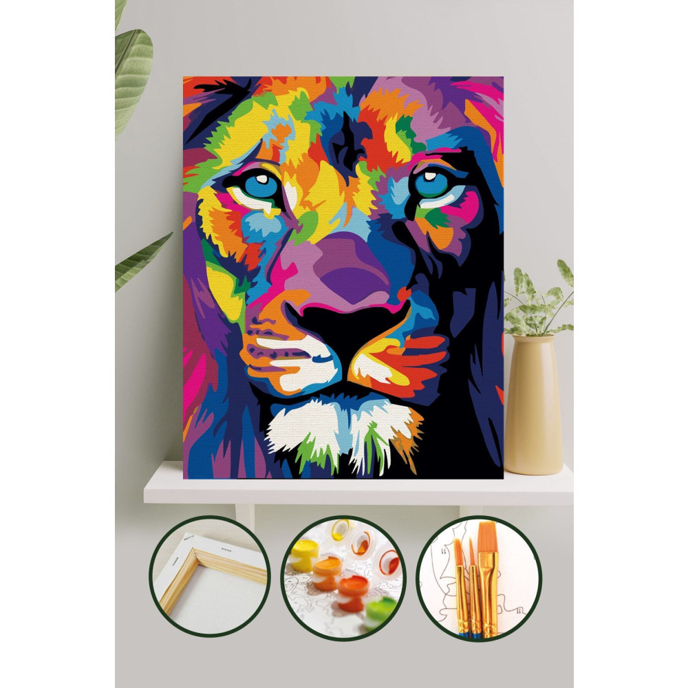 Palmiye Hobi Sanat Kırtasiye Sayılarla Boyama Tuval Seti Fırça Boya Dahil (Çıtalı) 40x50 CM - Aslan Tuval Fiyatı